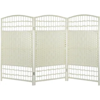 Dekorativer Raumtrennwand Trennwand Spanischer Paravent Freistehend Faltbar Umkleideraumabdeckung Paravent Raumteiler Rattan 3 Paneele Bereit des Kinderzimmers zur Balkon 100H x 150 cm (Creme)