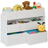 Relaxdays Kinderregal mit 9 Stoffboxen, HxBxT: 60 x 92 x 30 cm, Spielzeugschrank Kinderzimmer, Kinderkommode, weiß