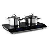 MEDION Doppel-Induktionskochplatte mit zwei Kochplatten, 3500 Watt, 10 Temperaturstufen, LED Display, MD 15324, schwarz - Schwarz
