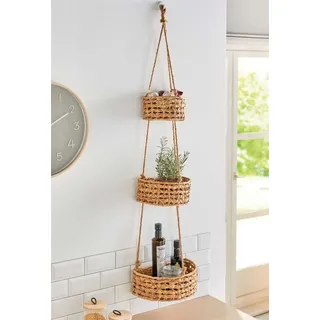 Dekoleidenschaft Hängeetagere Wasserhyazinthe mit 3 Körben, 90 cm hoch, Obstkorb hängend, Hängekorb, Gemüsekorb, Obst Etagere