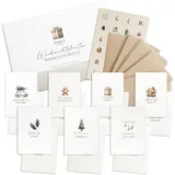 Milula Studios 14 Weihnachtskarten mit Umschlag Set Pastell - Schöne Weihnachtskarten Adventskarten zum Aufklappen - Karten Weihnachten Set - Weihnachtskarte Set Postkarten - Weihnachten Karte mit Stickern D012 D012