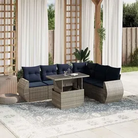 vidaXL Gartensofa-Set mit Kissen, grau, Polyrattan