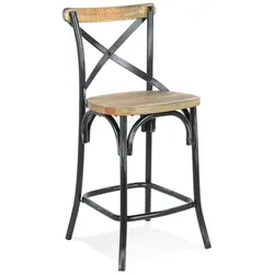 Barstuhl Antik-Holz | Sitzhöhe 65 cm | Rustikal Robust Komfortabel | Beige-Schwarz | Küchenhocker | Kadima Design