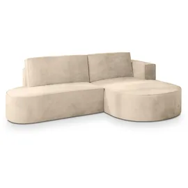 masseno ECKSOFA CORTIO M R-S Creme Velours-Stoff mit Schlaffunktion