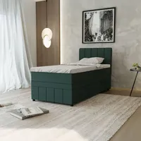 Panda möbel Boxspringbett Einzelbett 90x200, Dunkelgrün, Avalon mit Bettkästen,