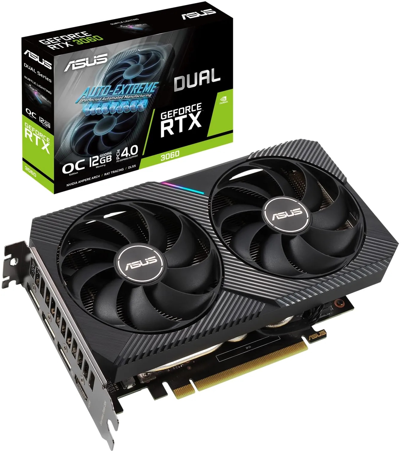 ASUS GeForce Dual RTX 3060 12GB V2 OC Edition Gaming Grafikkarte (GDDR6 Speicher, PCIe 4.0, 1x HDMI 2.1, 3x DisplayPort 1.4a, DUAL-RTX3060-O12G-V2)