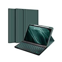 Fintie Hülle mit Tastatur für iPad Air 5 2022 / iPad Air 4 Tastatur 2020 10.9" - Soft TPU Rückseite Schutzhülle mit stifthalter, Abnehmbarer QWERTZ Tastatur mit Hintergrundbeleuchtung, Dunkelgrün