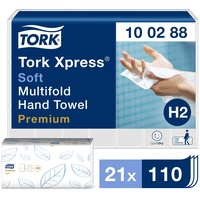 Tork Xpress weiche Multifold Papierhandtücher 100288 - H2 Premium Falthandtücher für Handtuchspender - weich und saugfähig, 2-lagig, weiß - 21 x 110 Tücher