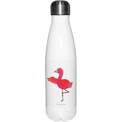 Mr. & Mrs. Panda Thermoflasche Flamingo Yoga - Weiß - Achtsamkeit, Vogel, Isolierflasche, Flasche, Yogapose, Yoga-Übung, Yogi, Trinkflasche, Thermosflasche, entspannt weiß