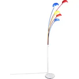 RL Stehleuchte bunt Kinderzimmerleuchte stehend Stehlampe Wohnzimmer, Metall weiß, Kippschalter, 5x E14 Fassungen, h 210 cm