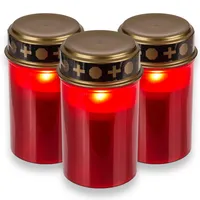 MIJOMA LED Grablichter für den Außenbereich - Batteriebetrieben, realistischer Flackereffekt, 6 Monate Leuchtdauer - Grablicht Grabkerze Grablampe (3 Stück Set, rot)