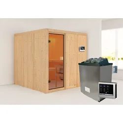 Sauna KARIBU "Oulu", beige (naturbelassen), Saunaofen, externe Steuerung, (ohne Ofen), Saunen
