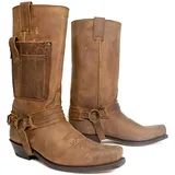 Western Cowboy Stiefel - Männer Square Toe Stiefel - mittelalterliche PU Leder Low Heel Mid Tube Ritter Stiefel für Cosplay,Braun,37 - 37 EU