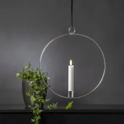Dekoring mit LED Kerze Flamme - mit Aufhänger - D: 28,5cm - Timer - Batterie - s...