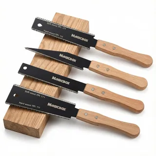 Magicbox Japansäge Set 4-tlg, Japanische Säge Ryoba & Feinsäge Holz, Zugsäge 11/17 TPI mit SK5 Klinge, Dübelsäge für Holzbearbeitung, Dictum Japansäge für Präzise Holzbearbeitung DIY Möbelbau