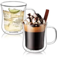 Ehugos Latte macchiato gläser, 350ml Doppelwandige Gläser Set Kaffeeglas aus Borosilikatglas Teegläser mit Henkel, Cappuccinotassen für kalte und heiße Getränke-11 * 9.2cm
