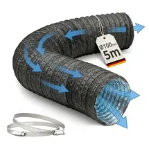 Relaxdays Abluftschlauch Ø 100 mm, 5 m, PVC, Aluminium, gasdicht, temperaturbeständig, schwarz