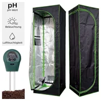 Mucola Gewächshaus Growbox Indoor Gewächshaus Pflanzenzelt Zuchtzelt Growroom Darkroom, inkl. 3 in 1 Feuchtigkeitsmessgerät für Pflanzen schwarz 60 cm x 220 cm x 60 cm