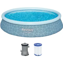 BESTWAY Fast Set aufblasbares Pool-Set 396 x 396 x 84 cm inkl. Filterpumpe