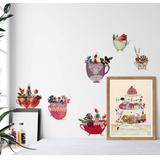 wall-art Wandtattoo »Bunte Blumen Fee Tassen«, (1 St.), selbstklebend, entfernbar, bunt