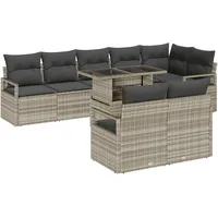 vidaXL 9-teiliges Garten-Sofa-Set mit Kissen in Hellgrau aus Polyrattan