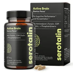 serotalin Active Brain Genius Focus | Konzentration & Fokus Booster L-Tyrosin, CDP-Cholin, B6, B12 Kapseln 60 St