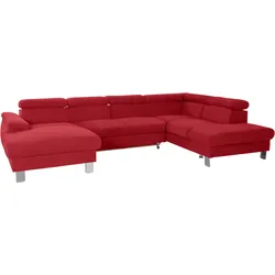 Polstergarnitur COTTA "Komaris U-Form", rot, B:320cm, Sitzmöbel-Sets, Set bestehend aus: Wohnlandschaft mit Kopfteilverstellung & Hocker