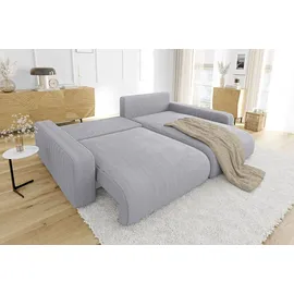 s-style möbel - Emma Ecksofa mit Schlaffunktion und Bettkasten in Cord-Stoff schöner Sitzkomfort, Ottomane rechts, B/T/H: 234 cm / 170 cm / 78 cm - Grau