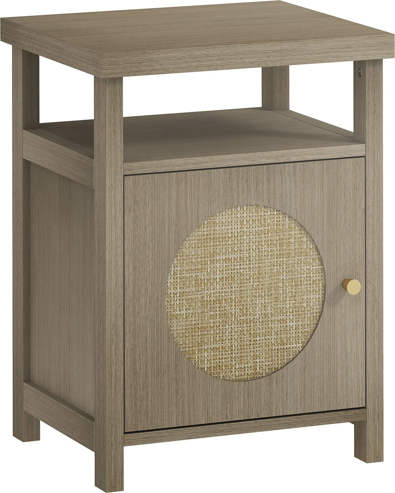 HOMCOM Nachttisch mit Rattantür, Nachttisch mit offenem Regal und Fach, Beistelltisch für Schlafzimmer, Wohnzimmer, 40x35x55 cm, Naturholz   Aosom