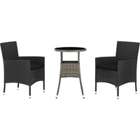 vidaXL 3-tlg. Garten-Bistro-Set mit Kissen Schwarz Poly Rattan