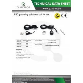 Quadrios ESD-Erdungskabel 1.80m Klemme, Druckknopf 10 mm, Buchse, Krokodilklemme