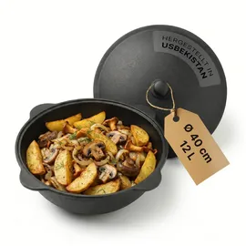 4big.fun Gusseisen Kasan 12L NAMANGAN Deckel Topf Kazan WOK Kessel BBQ
