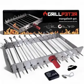 Grillpeter Mangal Khan Schaschlik Grill + 9 Drehspieße + USB Motor