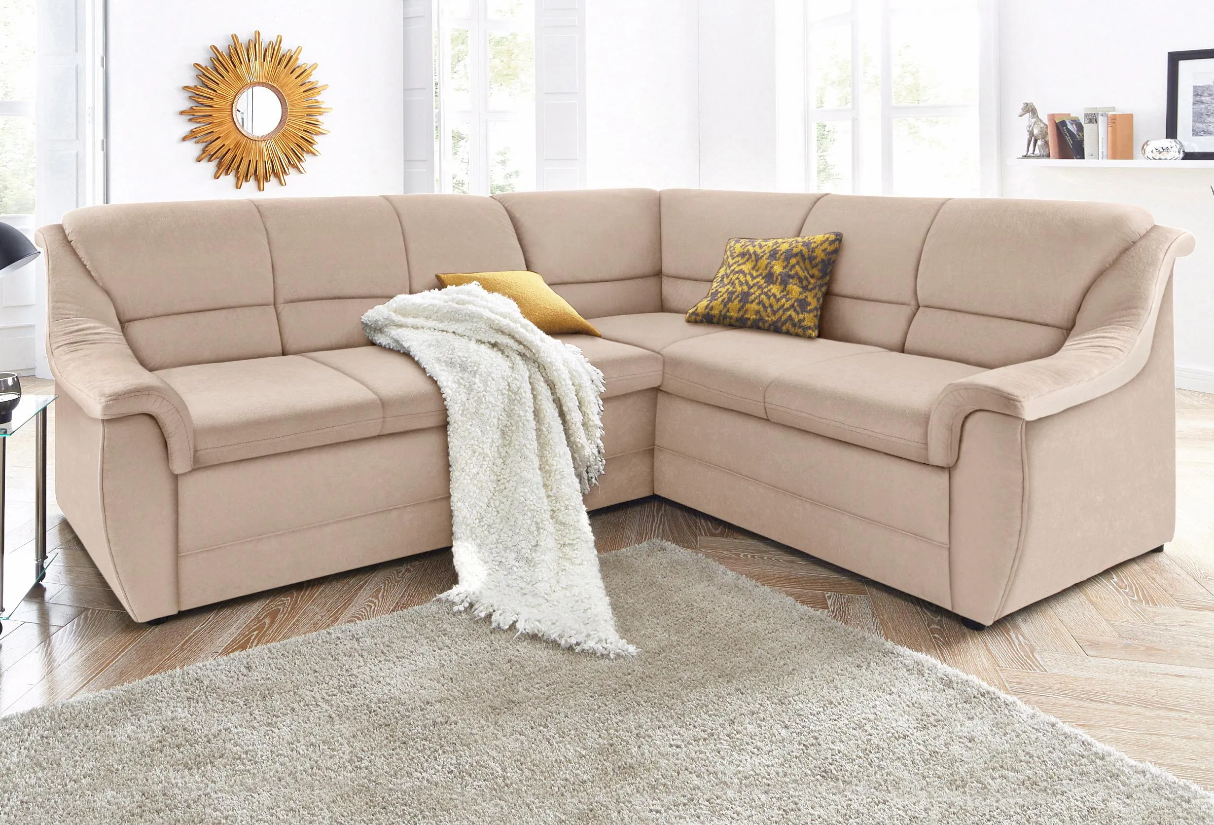 DOMO collection Ecksofa »Lale L-Form«, mit langem Schenkel, wahlweise mit Bettfunktion DOMO collection natur