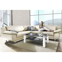 Ecksofa TRENDMANUFAKTUR "Rondo wahlweise mit Schlaffunktion, bequeme Armlehnen", beige, B:267cm H:85cm T:247cm, Microfaser PRIMABELLE (100% Polyester);Kunstleder SOFTLUX;Struktur (54% Polyacryl, 46% Polyester);NaturLEDER (echtes Rindsleder) in Sitz und Rücken, Korpus Kunstleder SOFTLUX, Sofas, Ecksofa, L-Form, wahlw.mit Federkern, Füße chromfarben, Unser Dauertiefpreis
