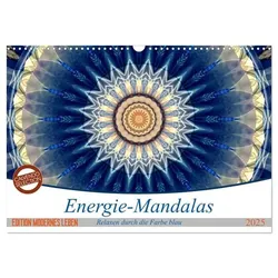 Energie-Mandalas in blau (Wandkalender 2025 DIN A3 quer), CALVENDO Monatskalender