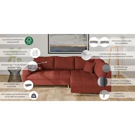 Home Affaire Ecksofa HOME AFFAIRE "CHARRE L-Form mit Ottomane, Maße B/T/H: 231/161/81 cm", beige (creme), B:231cm H:81cm T:161cm, 92% Polyester, 8% Nylon, Sofas, Ecksofa, feine Steppung, lose Rücken- und Zierkissen, auch in Cord und Bouclé