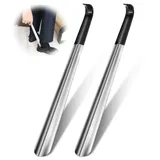 Bixury Schuhlöffel Metall Lang 42cm, 2 Stück Schuhanzieher Lang Metall Sehr Stabile Ausführung, Schuhlöffel Lang Metall Shoe Horn mit Schwarze Hülle für Stiefel,Schuhloffel Ausführung Ideal für Reisen
