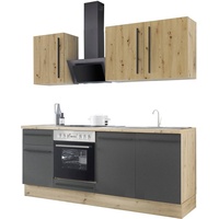 Kochstation Küchenzeile »KS-Florida« mit 38mm starker Arbeitsplatte, wahlweise mit E-Geräten/Einbauspüle, schwarz