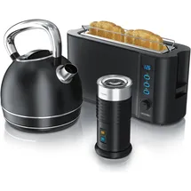 Arendo Frühstücks-Set Wasserkocher 1,7 l Schwarz