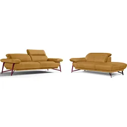 Egoitaliano Polstergarnitur »Anais, Design mit hohem Sitzkomfort für mehr Bequemlichkeit«, Set: bestehend aus Sofa und Ottomane, inkl. Kopfteilverstellung Egoitaliano gelb