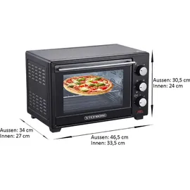 Steinborg Minibackofen 25 Liter Pizzaofen 25L mit Umluft 1600 Watt Schwarz