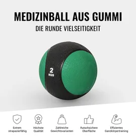 Gorilla Sports Medizinball aus Gummi, 1 - 10 kg Gewichte, mit griffiger Oberfläche, Grün - Slam Ball, Gewichtsball, Trainingsball,