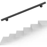 Wiltec Handlauf Treppe 190cm, Handlaufset Edelstahl, Haltegriff Treppe, Wandhalter, Schwarz