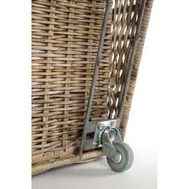 Kobolo Kaminholzwagen Rattan mit Leinenstoff grau