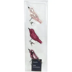 3 Glasvögel auf Clip Christbaumschmuck & Weihnachtsbaumschmuck Vögel Weihnachtskugeln Weihnachtsbaum Mix rosa beere