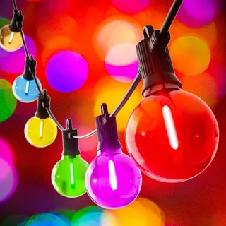 Kawaya Bunt Lichterkette Aussen 15M Led Strom Lichterketten Garten Lichterkette Draußen Ip65 Wetterfest Mit 25 Bunte Party Glühbirnen Pour Weihnachtsbaum Geburtstag Balkon Balkongeländer Terrasse