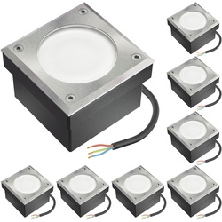 ledscom.de 8x GX53 Pflasterstein Bodeneinbauleuchte NEOLUM für außen, IP67, eckig, 10 x10cm, inkl. Lampengreifer