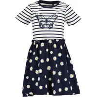 blue seven Jerseykleid BLUE SEVEN "Blue Seven Mädchen Kleid kurzarm mit Schmetterling", Mädchen, Gr. 140, 5740, dk blau, 100% Baumwolle, normal, Rundhals, Kleider Jerseykleid