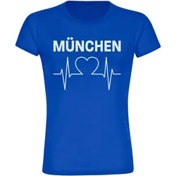 multifanshop Damen T-Shirt - München blau - Herzschlag - Druck weiß - Frauen